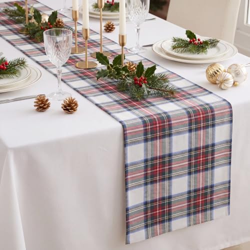 HunnmingRe 1 Pcs White Christmas Tartan Plaid Table Runner 13 x 72 by HunnmingRe