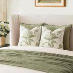Foindtower Set of 2 Linen Floral Throw Pillow Covers Vintage Accent Print Decorative Cozy Cushion Covers Farmhouse Boho Home Decor for Sofa Chair Couch Bedroom Living Room,24×24 Inch,Light Green - Image 7