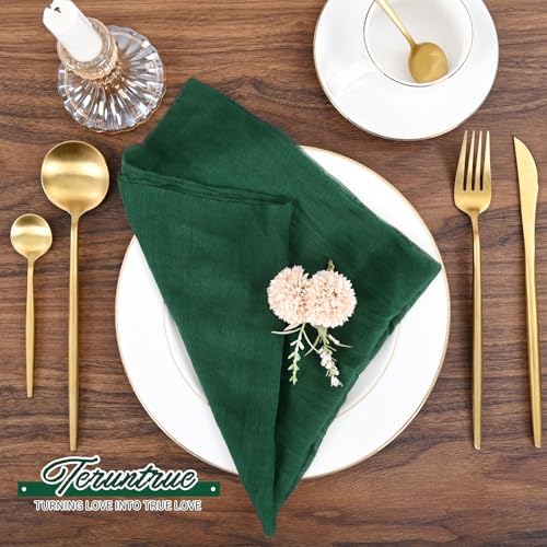 100 Pieces Cloth Napkins Emerald Green Dinner Cheesecloth Napkins for Wedding,Wrinkled Cloth Napkins Bulk for Home Party Rustic Table Decoration, 17 x 17 Inch - Image 7