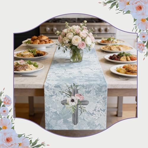 Everlasting Grace Table Runner – Christian Cross Floral Dining Table Décor, Faith-Inspired Christian Home Décor (16x72 Inch, Polyester) - Image 5
