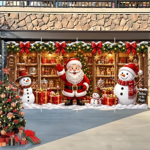 7x16FT Christmas Santa Claus Snowman Garage Door Cover Decorations Merry Christmas Garage Door Banner for Outdoor Indoor Christmas Decorations Party Photography Backdrop - Image 5