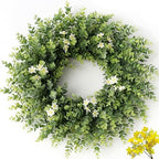 24" Large Eucalyptus Wreath for Front Door – All Season Artificial Greenery Wreath with White & Yellow Blossoms – Full Front Door Wreath for Porch, Farmhouse Entryway & Home Wall Decor by Unknown