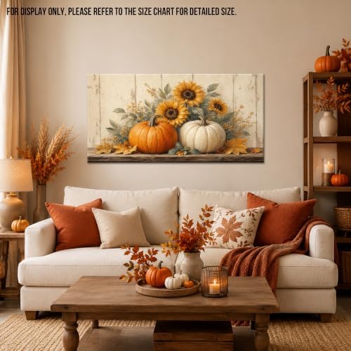 WAXWHELK Pumpkin Fall Canvas Wall Art, Pumpkin and Sunflower Autumn Thanksgiving Painting Pictures, Rustic Farmhouse Artwork for Living Room Bedroom Home Decor (30"x60") - Image 2