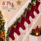 Leumoi 6 Pcs 18 Inch Farmhouse Velvet Christmas Stockings, Large Fashion Burgundy Christmas Fireplace Stockings with Bow Country Rustic Velvet Hanging Decorations for Family Mantel Party Favors - Image 4