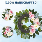 Garvee 20 Inch Spring Wreaths for Front Door, Artificial Pink Rose Wreath - Image 4