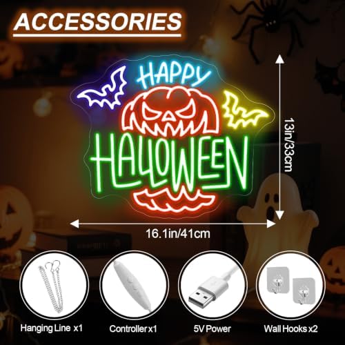 Happy Halloween Pumpkin Neon Sign, LED Holiday Wall Decor 16.1x13 Inch - Image 2