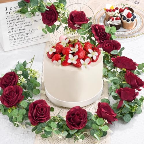 6Pcs 39Ft Artificial Eucalyptus Garlands with Flowers Roses - Image 6