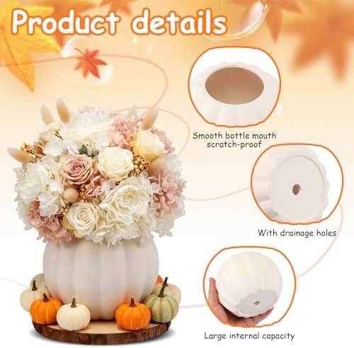 Meanplan 12 Pcs 5.5" DIY Ceramic Pumpkin Vase for Centerpiece Fake White - Image 2