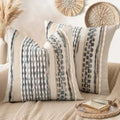 ANRODUO Boho Decorative Pillow Covers Gray Blue Stripe 22x22 Inch Pack of 2 by ANRODUO