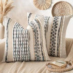 ANRODUO Boho Decorative Pillow Covers Gray Blue Stripe 22x22 Inch Pack of 2 by ANRODUO