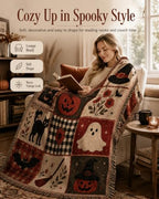Halloween Tapestry Throw Blanket, Vintage Patchwork Woven Fringe Wall Decor (1set-130 * 160cm(51 * 63in)) - Image 4