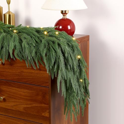 Alupssuc 9FT Artificial Christmas Garland with Lights, Norfolk Pine Garland - Image 7