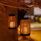 14in Lanterns Decorative for Home Decor- Decorative Candle Lanterns w/ LED Candles- Boho Rattan Woven Hanging Black Lanterns Decor for Indoor, Outdoor, Patio & Porch, Tabletop, Fireplace & Mantle - Image 5