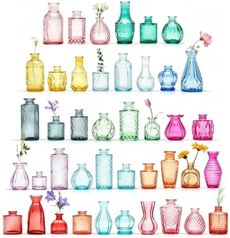 42 Pcs Vases Bulk Colored Glass Bud Vases Set, Assorted Vintage Bud Vases by Unknown