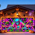 7x16FT Halloween Neon Skull DJ Garage Door Banner UV Reactive Fluorescent Skeleton DJ Garage Door Cover Decoration for Hallowen Decoration by FOREVERQUEEN