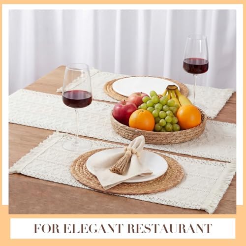 4 Sets White Kitchen Decor,Table Setting Decor with Round Woven,Rectangular,Wooden Bead Napkin Rings,Cloth Napkins,Table Runner & Storage Basket,Natural Burlap Cotton for Kitchen Dining Table Home - Image 5