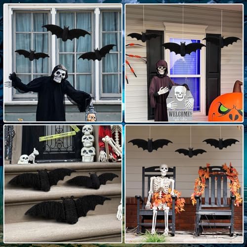Beeveer 3 Pcs Woven Rattan Bat Wall Hanging Halloween Decor, 3D Scary Handcrafted Black Rope Bats, Rustic Natural Farmhouse Halloween Creepy Decorations for Home Fireplace Door, 9.06/7.48/5.91 Inch - Image 5