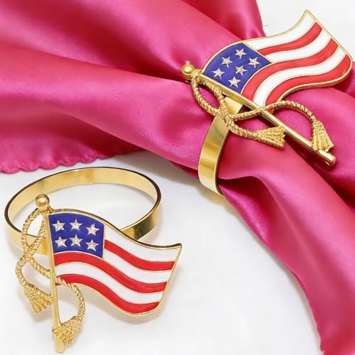 4th of July Napkin Rings 12Pcs, Patriotic Napkin Ring Holders for Independence Day Party Tableware, American Flag Dinning Table Parties Supplies, Wedding Decorations - Image 2