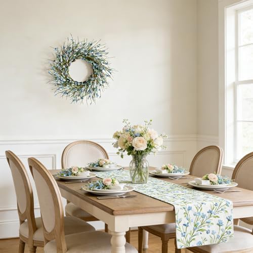 20inch Artificial Forsythia Flower Wreath, All Year Around Wreath for Front Door, Wedding Window Home Wall Indoor Front Door Decor (Blue, 20in) - Image 5