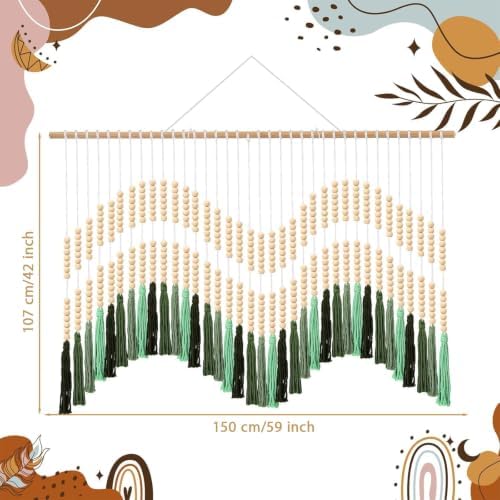 Tiamon Boho Wall Decor - 59'' W x 42'' L Macrame Wall Hanging Beaded Large Tapestry Art for Home Bathroom Farmhouse Bedroom Living Room Office Natural Modern Rustic Decoration - Image 2