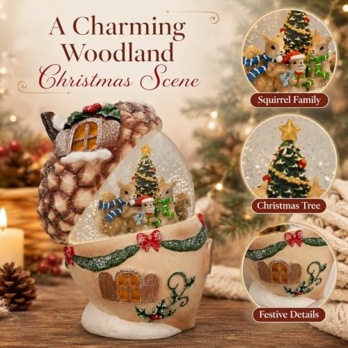 Christmas Snow Globe, Water Globe Acorn Squirrel Harvest Decor Lantern - Image 4