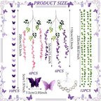 Duraaamo 35 Pcs Fairy Party Garland Decoration LED Artificial Wisteria Hanging Flowers Garland 3D Butterfly Hanging Decor Vine Rattan Ivy Greenery for Spring Home Wedding Fairy First Birthday Party - Image 2