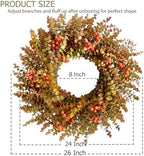 26" Autumn Fall Eucalyptus Wreath, Front Door Burnt Orange Harvest Decor - Image 3