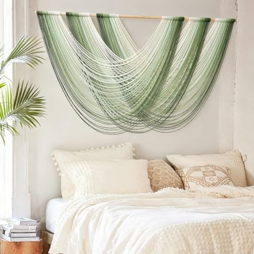 Macrame Wall Hanging Large Dip Dyed Boho Green Wall Art Decor 57"W*31"L - Image 4