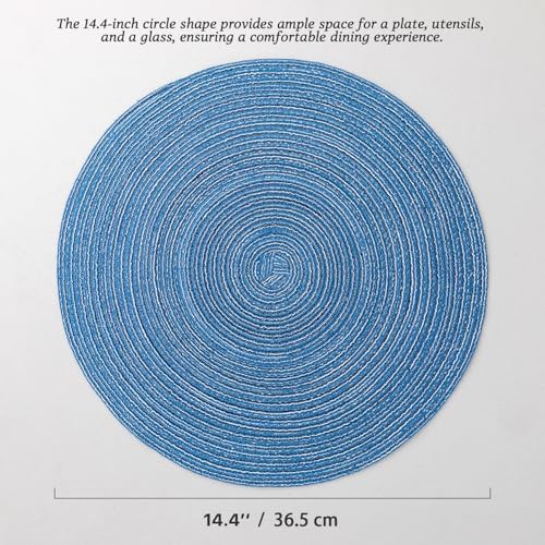 BARoyal Round Placemats Set of 12 Woven Placemats Washable Braided Table Mats for Dining Table Heat Resistant Non-Slip Circle Place Mats(Mid Blue) - Image 6