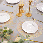 Snowkingdom 2 Pcs Gold Table Runner Roll, Sheer Gauze Chiffon Tulle Fabric Sequin Glitter Metallic Foil, Gold Golden Table Decorations for Home Wedding Birthday Party Anniversary Christmas - Image 6