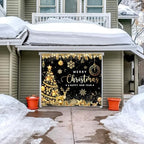 Black Gold Garage Door Christmas Cover Decorations: Xmas Tree Garage Door Cover Banner 7x8ft, Merry Christmas and Happy New Year Party Backdrop for Photography Large Christmas Background - Image 7