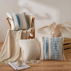 ANRODUO Boho Decorative Throw Pillow Covers Sky Blue Stripe 20x20 Pack of 2 - Image 3