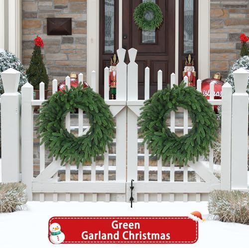 Christmas Wreaths Outdoor Realistic 24 Inch Large Artificial Winter Greenery Pine Cedar Wreaths for Windows Xmas Holiday Home Table Mantle Yard Staircase Wall Door Porch Hanging Decor Outdoor Indoor - Image 2