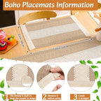 Boho Table Runner and Placemats Set, 6 Sets, Khaki B, 12x72 - Image 3