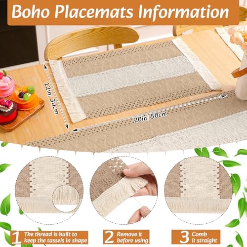 Boho Table Runner and Placemats Set, 6 Sets, Khaki B, 12x72 - Image 3