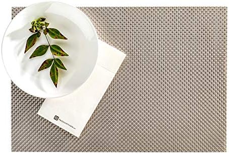 Restaurantware Amalfi 16 x 12 Inch Plastic Placemats Set Of 6 Basketweave Outdoor Placemats - Heat Tolerant No Stain Metallic Silver Vinyl Table Placemats Waterproof Easy To Clean by Restaurantware