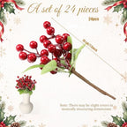 Cindeer 24 Pack 7.5" Christmas Mini Artificial Burgundy Berries Picks - Image 2