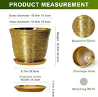 Ceramic Pots for Plants - 12 Inch Planter for Indoor Outdoor, Round Plant Pot with Drainage Hole and Saucer, Decorative Large Planter, Modern Flower Pots, House Decor, Garden Gifts, Gold - Image 2
