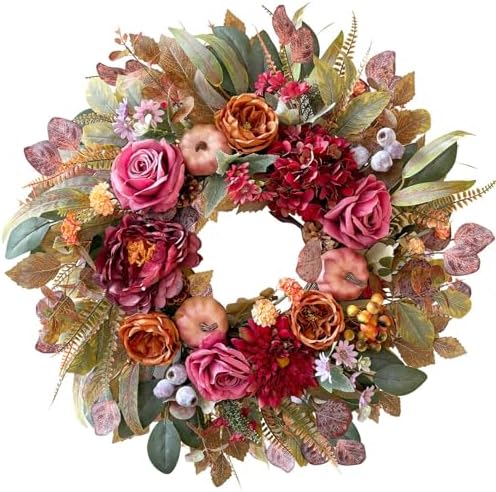 WANNA-CUL 24 Inch Fall Floral Front Door Wreath Farmhouse Harvest Decor by WANNA-CUL
