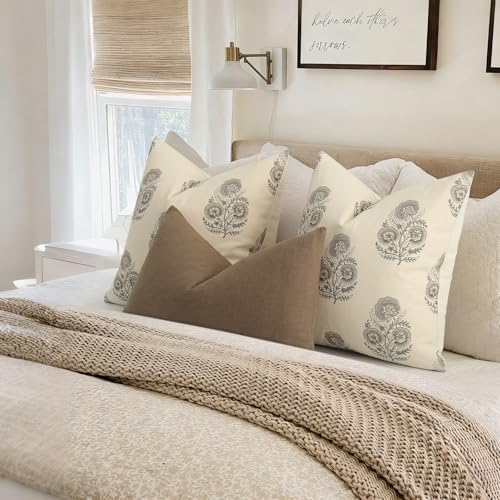 Vintage Floral Print Euro Sham Pillow Covers 24x24 Set of 2 Patterned Accent Decorative Cushion Covers Modern Farmhouse Throw Pillow Covers for Bed Sofa Couch Chair Living Room Home Decor, Light Taupe - Image 5
