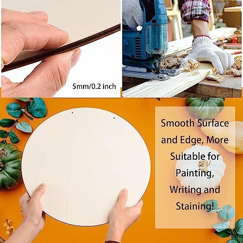 12 Pcs 14 Inch Wood Circles for Crafts Unfinished Wooden Slice Blank Round Wood Door Hanger Sign Round Wooden Discs with Bows,Twine, Glue Point for DIY Craft Christmas Home Holiday Decor,5 mm Thick - Image 4