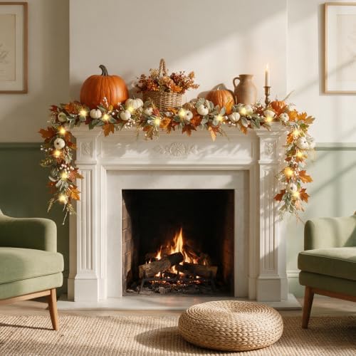 Fall Garland with Lights for Mantel, 6FT Realistic Fall Decor - Image 2