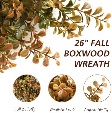 26" Fall Boxwood Wreath for Front Door - Thanksgiving Outdoor Home Decor - Image 3
