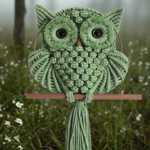 Bohemian Owl Macramé Wall Hanging Pack Of 2, Green, 12 x 23 Inch - Image 5