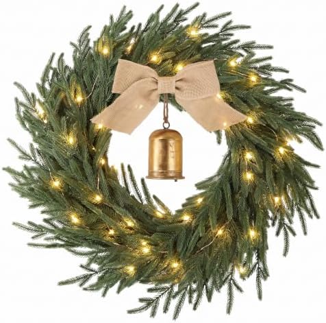 24 inch Christmas Wreath, Christmas Wreath for Front Door, Christmas Door Wreath Decor for Xmas Indoor Outdoor Holiday Decor (Real Touch) by ArtificialFlowerforDecor