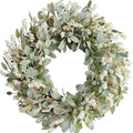 24 Inch Summer Spring Ivory Flowers Wreath for Front Door, Everyday Lamb Ears Leaves Wreath with White Artificial Flower for Indoor and Outdoor, Rustic and Farmhouse Greenery Flower by Egolot