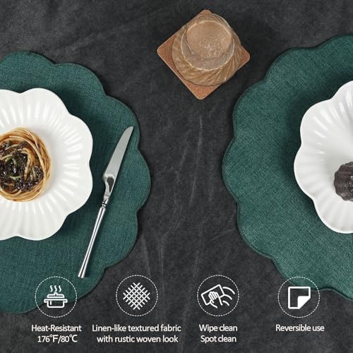 AHHFSMEI Round Faux Linen Placemats Set of 8 Heat Resistant Non-Slip Stain Proof Table Mats for Kitchen Dining Elegant Decor Place Mats (Forest Green,8) - Image 3