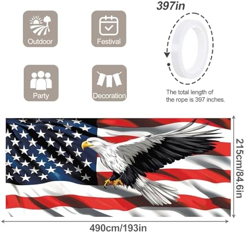7 * 16FT Eagle USA Flag 4 of July Garage Door Cover Decorations Independence Day Garage Door Banner for Outdoor Indoor Patriot Party Photography Backdrop - Image 4