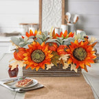 DILATATA Fall Decor Autumn Harvest Floral Centerpiece with Artificial Sunflowers Lambs Ear Gourd and Berries Arrangement for Thanksgiving Party Mantel Fall Decor - Image 2