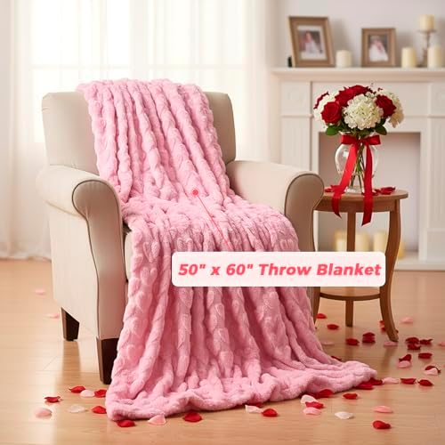 Valentines Day Heart Throw Blanket - 50"x60" Pink 3D Heart Printed Valentine Love Blankets for Women, Cozy Faux Fur Flannel Fleece Blanket, Aesthetic Decor for Mom Sofa Bed Chai Bedding Living Room - Image 2